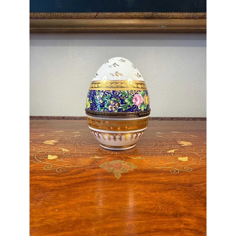 Vintage Limoges Hand Painted Egg Trinket Box